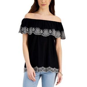 1034 Fever Black Cream Off Shoulders Blouse Size‎ Medium